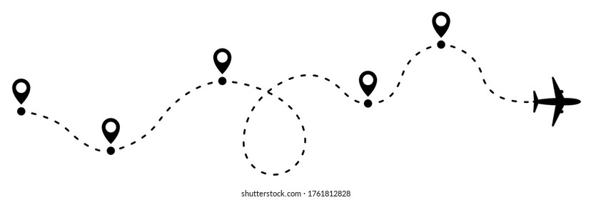Airplane line path travel line icon set.Airplane path in dotted line shape.Airplane routes set.Romantic travel, heart dashed line trace and plane routes isolated vector illustration.Set of traces of t