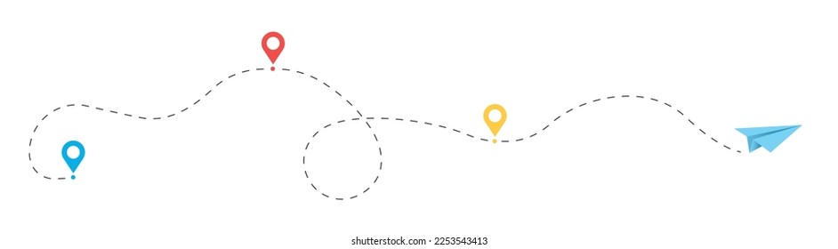 Airplane line path travel line icon set.Airplane path in dotted line shape.Airplane routes set. Vector Illustration. Vector illustration.