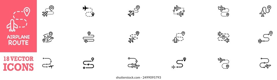 Airplane line path travel line icon set.Airplane path in dotted line shape.Airplane routes set. Vector Illustration. Vector Graphic. EPS 10