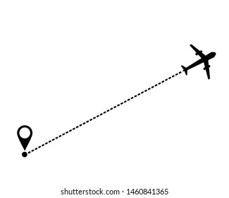 Airplane line path travel vector illustration on white background