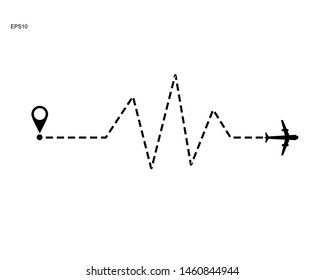 Airplane line path travel vector illustration on white background