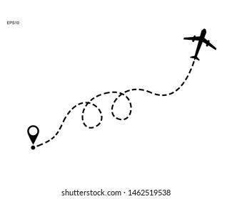 Airplane line path travel vector illustration on white background