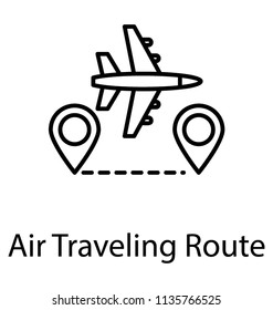 
Airplane line path vector icon of airplane flight route with start point and dash line trace
