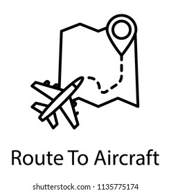 
Airplane line path vector icon of airplane flight route with start point and dash line trace
