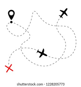 Airplane line path vector icon of air plane. Vector illustration.