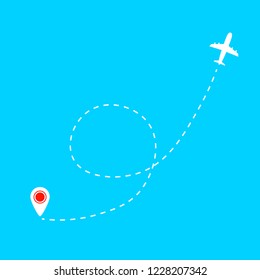 Airplane line path vector icon of air plane on a blue background. Vector illustration.