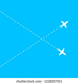 Airplane line path vector icon of air plane on a blue background. Vector illustration.