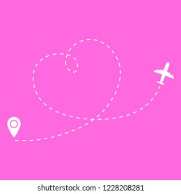 Airplane line path vector icon of air plane on a pink background. Vector illustration.