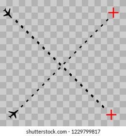 Airplane line path vector icon