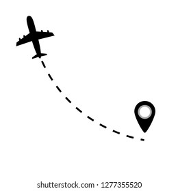 Airplane line path vector icon of start point and dash line trace for air trip or travel - Vector illustration EPS10
