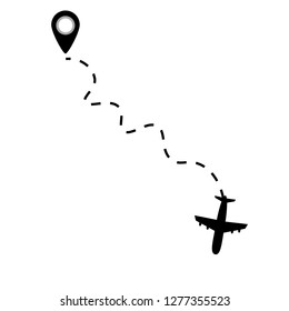 Airplane line path vector icon of start point and dash line trace for air trip or travel - Vector illustration EPS10