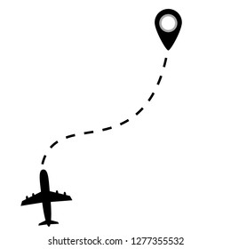 Airplane line path vector icon of start point and dash line trace for air trip or travel - Vector illustration EPS10