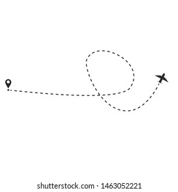 Airplane line path vector icon of air plane flight route with start point