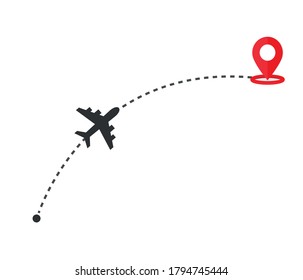 Airplane line path vector icon airplane flight route starting point and line tracking.