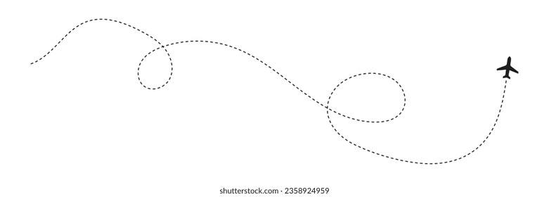 Icono de vector de trayectoria de línea de avión
