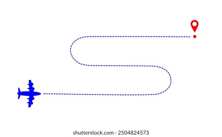 Airplane line path vector icon. Path from point to point, Location for travel, dotted road map with destinations and plane