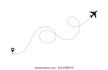 Icono de Vector de ruta de línea de avión sobre fondo blanco