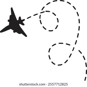 Airplane line path vector icon of air plane flight route with start point and dash line trace and Airplane line path vector icon of start point and dash line trace for air