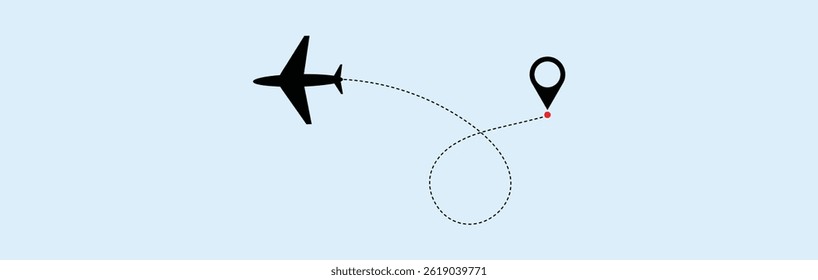 Airplane line path vector icon of air plane flight route. dashed trace path. transparent png and vector illustration.