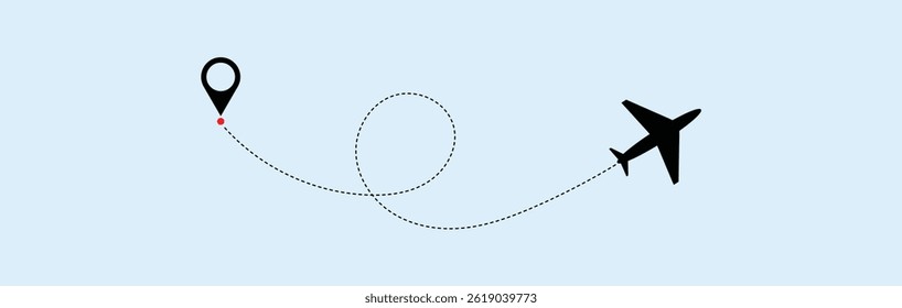 Airplane line path vector icon of air plane flight route. dashed trace path. transparent png and vector illustration.