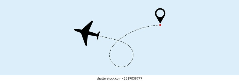 Airplane line path vector icon of air plane flight route. dashed trace path. transparent png and vector illustration.