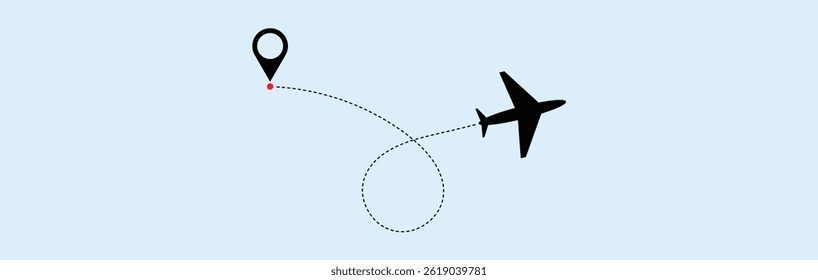 Airplane line path vector icon of air plane flight route. dashed trace path. transparent png and vector illustration.
