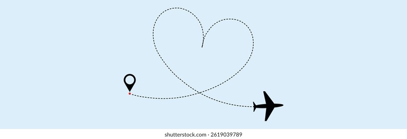 Airplane line path vector icon of air plane flight route. dashed trace path. transparent png and vector illustration.