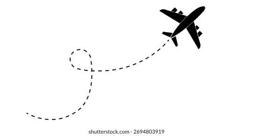 Icono de Vector de ruta de línea de avión de ruta de vuelo