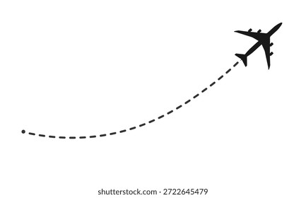 Ícone do vetor de trajetória da linha do avião. Rota de voo de avião aéreo com ponto inicial e traço de linha traço