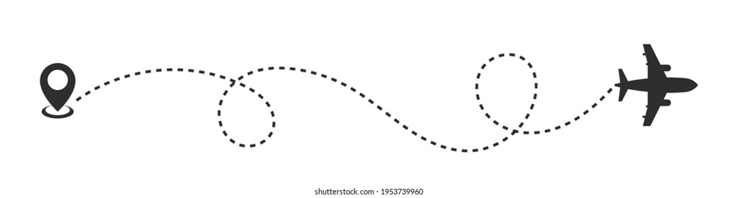 Airplane line path vector illustration. Travel vector icon. Plane trace silhouette isolated on white background. 