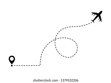 Airplane line path vector on background