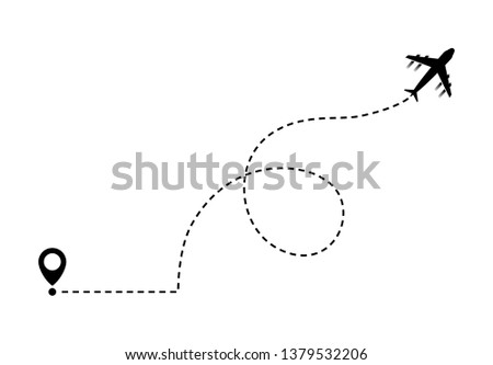 Airplane line path vector on background