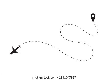 Airplane line route icon isolated on white background. Airplane line route icon for web site, poster, placard, ad, cover and print materials. Creative art concept, vector illustration, eps 10