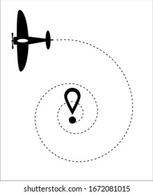 Airplane line vector icon of air plane path flight route with start point and dash line trace