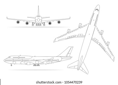 Airplane, linear icon set on a white background  isolated vector illustration
