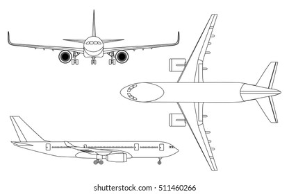 Airplane, linear icon set on a white background  isolated vector illustration.