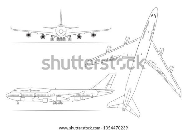 Airplane Linear Icon Set On White Stock Vector (royalty Free 