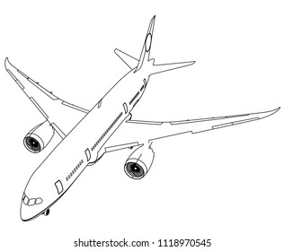Airplane lines illustration. Abstract vector aircraft on the white background