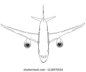 Airplane lines illustration. Abstract vector aircraft on the white background