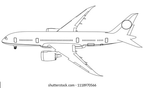 Airplane lines illustration. Abstract vector aircraft on the white background