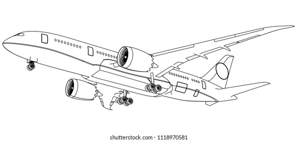 Airplane lines illustration. Abstract vector aircraft on the white background