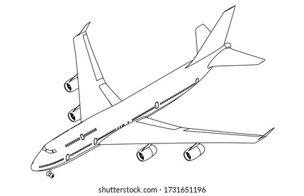 Airplane lines illustration. Abstract vector aircraft on the white background