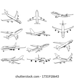 Airplane lines illustration. Abstract vector aircraft on the white background