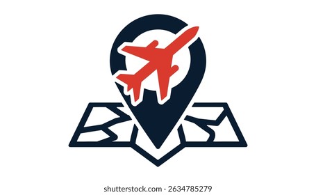 Airplane Location Pin Icon. Travel and Navigation Vector for Flight and Map Apps.	
