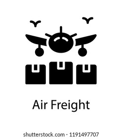 Airplane with logistics boxes denoting icon for air freight 