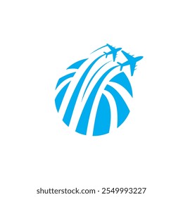 logotipo avião atração círculo design ilustração vetor abstrato cor azul