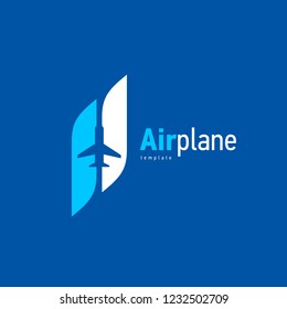 Airplane logo blue flight up stripes curves