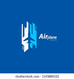 Airplane logo blue flight takeoff stripes up