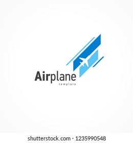 Airplane logo blue flight takeoff stripes up