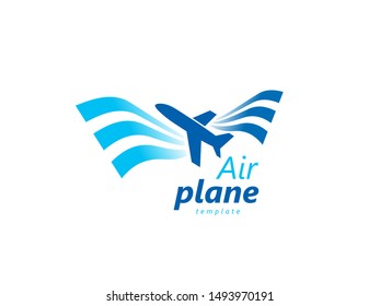 Airplane logo blue stripes flag